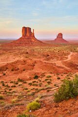 Monument Valley Mittens at Sunrise, Arizona Desert Landscape