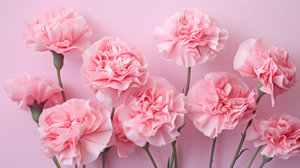 Naklejka na ściany i meble Pink Carnation Flowers Bathed in Aesthetic Sunlight,, AI Generated pink carnation flowers. Mother's day, Valentine's Day background concept. Free Photo