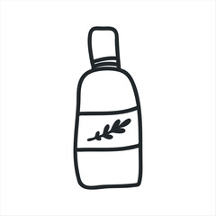 Cosmetics bottle with shampoo or balm. Hand drawn doodle icon tube for cosmetic product. Hairdressing equipment line sketch.