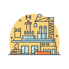 2d vector illustration icon, shape line , architecture factory industrial and town with home
