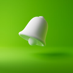 White monochrome bell isolated over green background. Monochrome concept. 3D rendering.