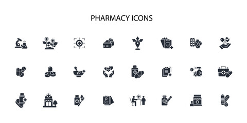 Pharmacy icon set.vector.Editable stroke.linear style sign for use web design,logo.Symbol illustration.