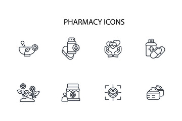 Pharmacy icon set.vector.Editable stroke.linear style sign for use web design,logo.Symbol illustration.