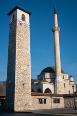 Fototapeta na wymiar mosque and old clock tower in Pljevlja, Montenegro