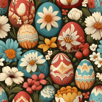 pattern with the image of multi-colored chicken eggs