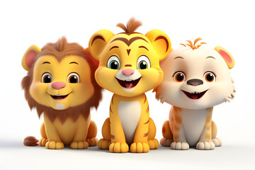 Delight in the cuteness of these 3 cartoon animal toy characters. They're featured against a transparent PNG background,    Generative AI,