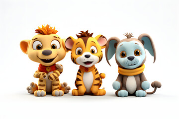 Obraz na płótnie Canvas Discover the enchanting presence of 3 cartoon animal toy characters. They're skillfully isolated on a transparent PNG background, Generative AI,