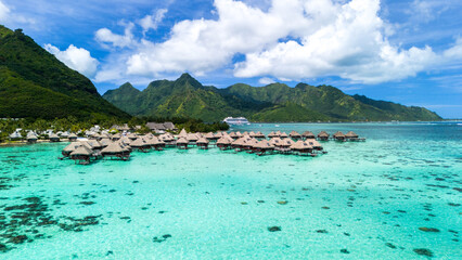 Overwater bungalow on Moorea island, French Polynesia