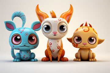 Immerse yourself in the playfulness of these 3 cartoon animal toy characters. They shine on a transparent PNG background,    Generative AI,