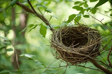 Empty bird's nest. Build a nest from tree branches and twigs Generative AI