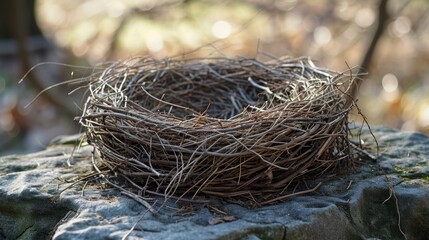 Empty bird's nest. Build a nest from tree branches and twigs Generative AI