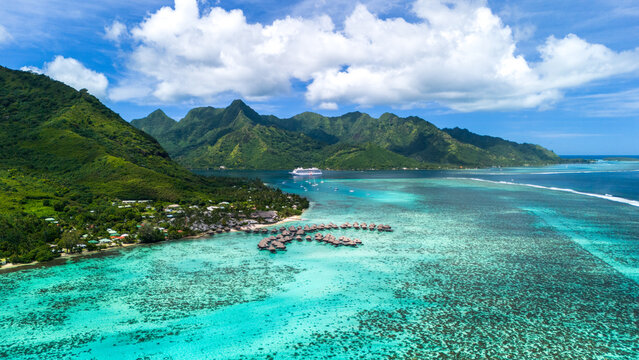 Overwater bungalow on Moorea island, French Polynesia