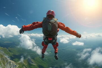 Skydiving athlete floating in the air Extreme sports challenge human limits.