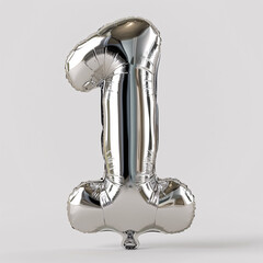 Shiny silver balloon in the shape of the number 1
