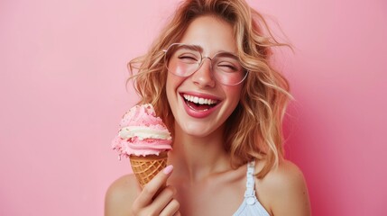 A woman with an ice cream cone, her carefree expression capturing the moment's bliss