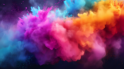 Obraz na płótnie Canvas Indian Happy Holi concept, colorful powder background, blue, yellow, pink
