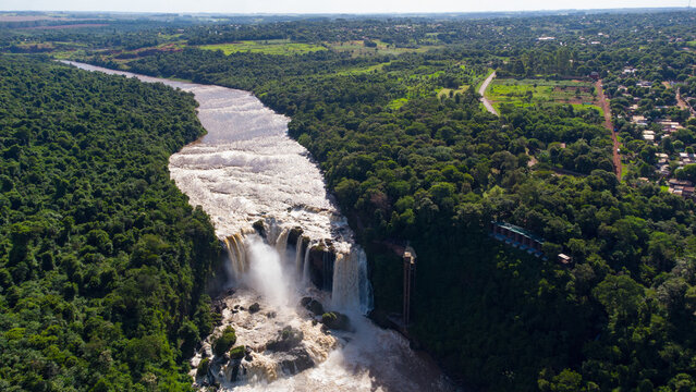 Breathtaking Aerial Panoramic view of Saltos del Monday, Paraguay
