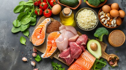 ketogenic diet with nutrition diagram, low carb, high fat healthy weight loss meal plan