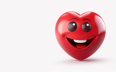Greeting card, celebration card template with smiling red heart icon, smiley, 3d design on a gray background. Concept of love, St. Valentine's day, romantic, wedding, engagement