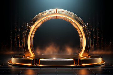 Illustration of a circular gold stage. Suitable for use in making logo or icon, designing website or printed materials, promotional products, social media. You can find many other ways by creativity. - obrazy, fototapety, plakaty