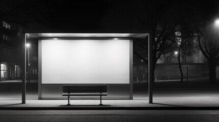 Empty billboard mockup located at a bus stop, offering a space for potential advertising.