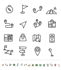 Set of vector linear and color icons. Navigation.