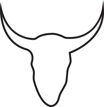 Bull head black vector line. Abstract bull head with horns icon isolated on transparent background. Elegance drawing art buffalo cow ox bull head logo design inspiration.
