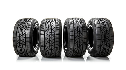 Four black rubber tires on a white background.
