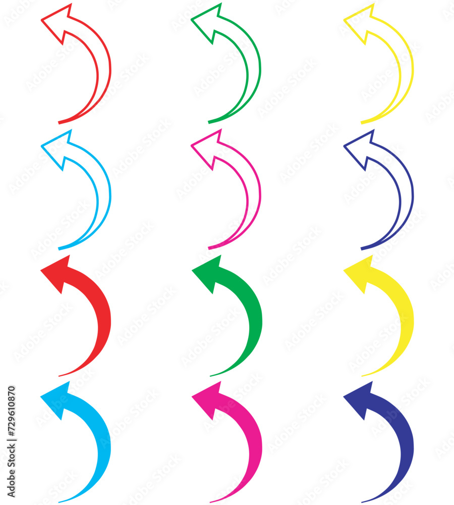 Poster curved arrow icon vector. arrow pointer icon sign symbol in trendy flat style. set elements in color