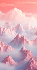 Modern background for cellphone, mobile phone, ios, android, abstract cloud covered pink mountains. Sunset scene - obrazy, fototapety, plakaty
