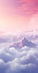 Modern background for cellphone, mobile phone, ios, android, abstract cloud covered pink mountains. Sunset scene - obrazy, fototapety, plakaty