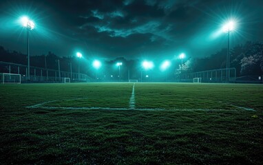 A Soccer Field at Night With Green Lights