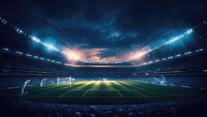 Large modern football stadium Football game design. Championship game summer background. - obrazy, fototapety, plakaty