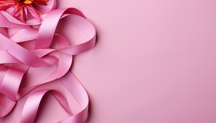 Abstract pink silk backdrop with shiny satin ribbon decoration generated by AI