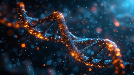 Glowing DNA strands spiraling through a digital microcosm