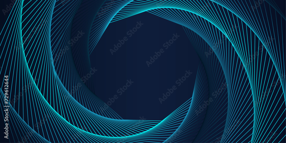 Poster abstract dark blue background with glowing blue rounded rectangle lines. modern shiny geometric stri