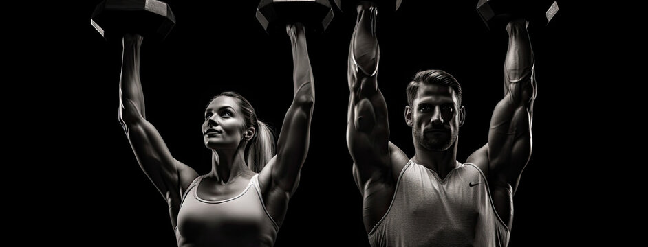 Man and Woman Holding Two Dumbbells
