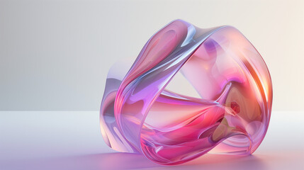 3d abstract transparent figure of pink gradient color, wallpaper, background, digital glass AI