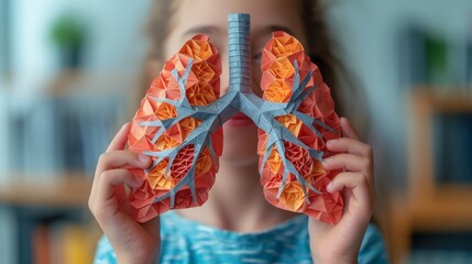 hands holding lung paper craft, world tuberculosis day, world no tobacco day, lung cancer, Pulmonary hypertension concept - obrazy, fototapety, plakaty
