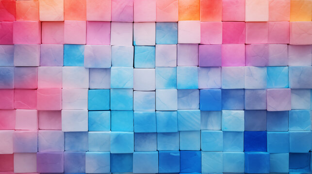 Abstract colorful background of marble cubes stacked on top of each other in bright pastel colors