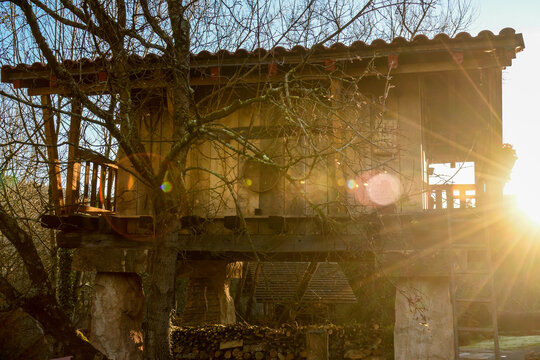 Backlit horreo at dawn