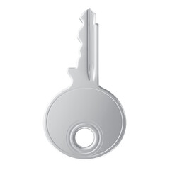 3D Chrome Plated Steel Door Key with Transparent Background