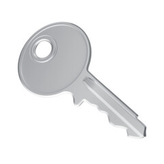 3D Chrome Plated Steel Door Key with Transparent Background