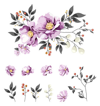 Set of vector images of flowers for the design of postcards.