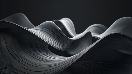 3d abstract asymmetrical shape in the form of a wave of black and gray gradient, wallpaper, background, digital