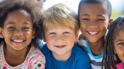 A group of young children standing next to each other