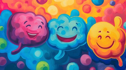Uplifting Mental Health: Acrylic Paintings with Bright Retro Pop Art, Cartoonish Characters & Thought Bubbles