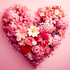 Obraz premium Romantic Valentines Day greeting card with beautiful heart shaped flower motif in soft color tones