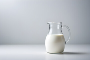 Obraz na płótnie Canvas glass jug with milk on a minimalistic background