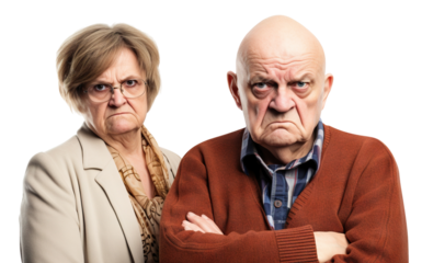 Elderly couple with stern faces, cut out